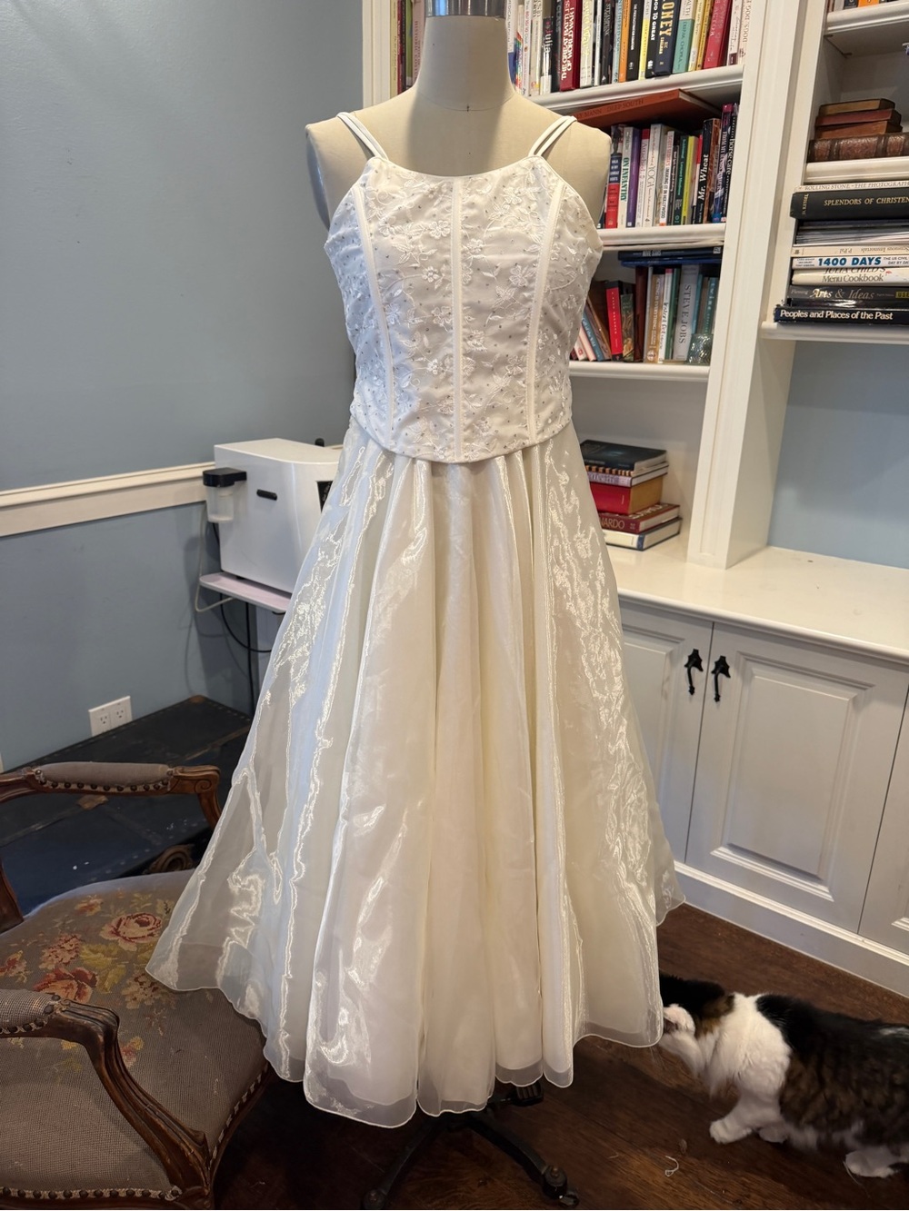 Vintage Ivory Lace Spaghetti-Strap Prom Dress - Picture 1 of 10